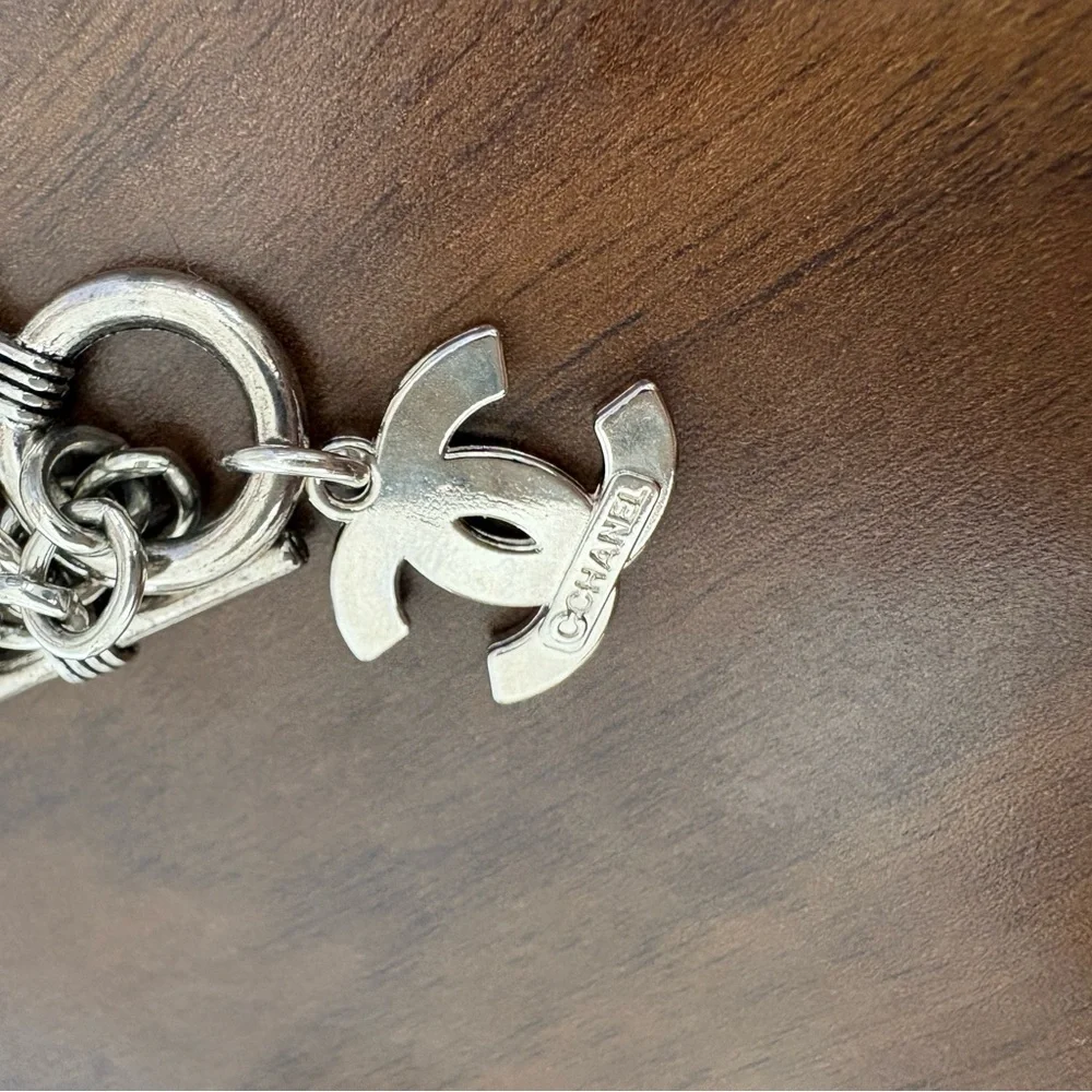 CHANEL Silver Toggle CC Charm Bracelet with Pale Pink Enamel - Picture 6 of 6